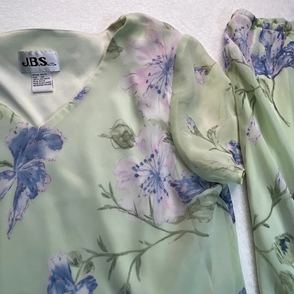 VTG Maxi Skirt 2 Pc Set Women M Floral Fairy Chiffon Lettuce Hem Church Romantic
